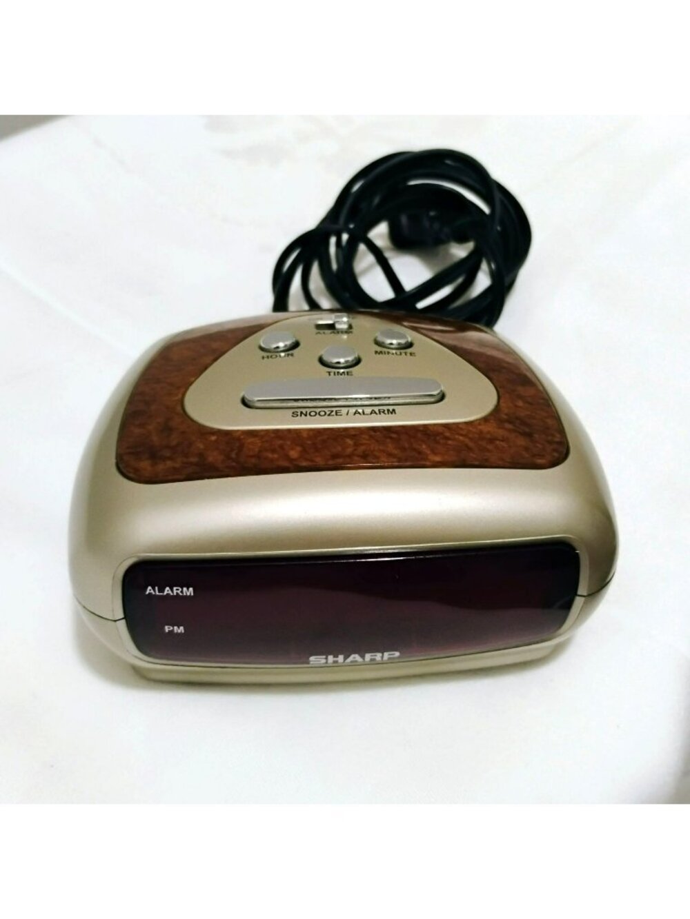 Sharp Digital Alarm Clock Model SPC3735 With Woodgrain Accent & Red LED Display